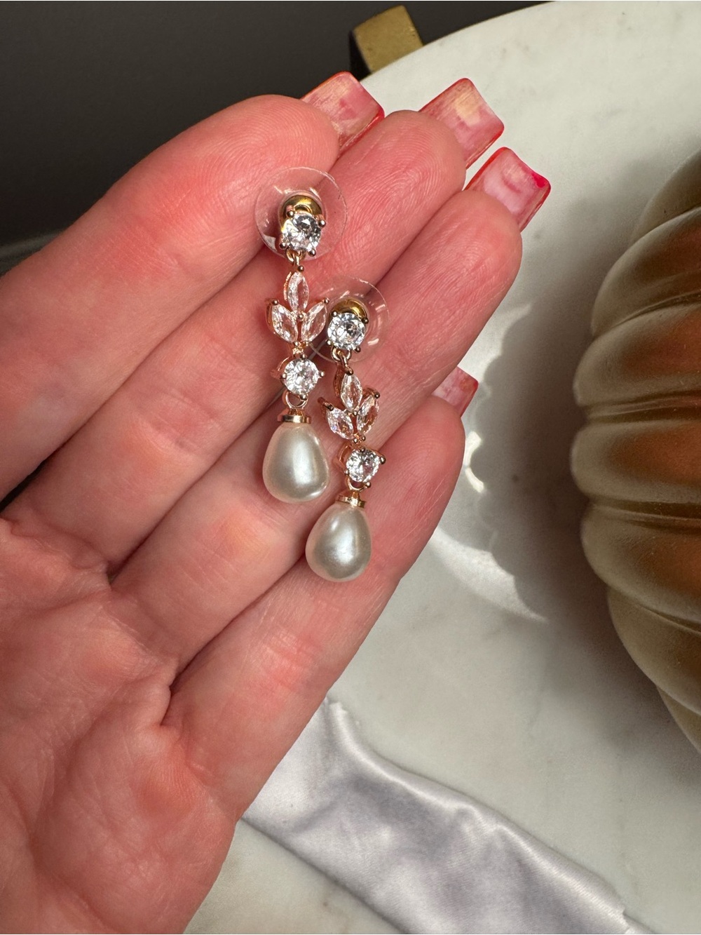 Pearl Drop Crystal Dangle Earrings - Gold-Tone
